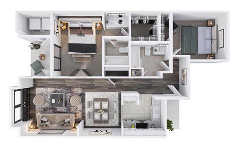 Floor plan for 2 beds, 2 baths, 898 sqft